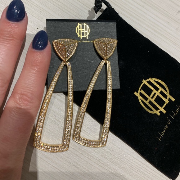 House of Harlow Gold crystal dangle earrings - Picture 2 of 4